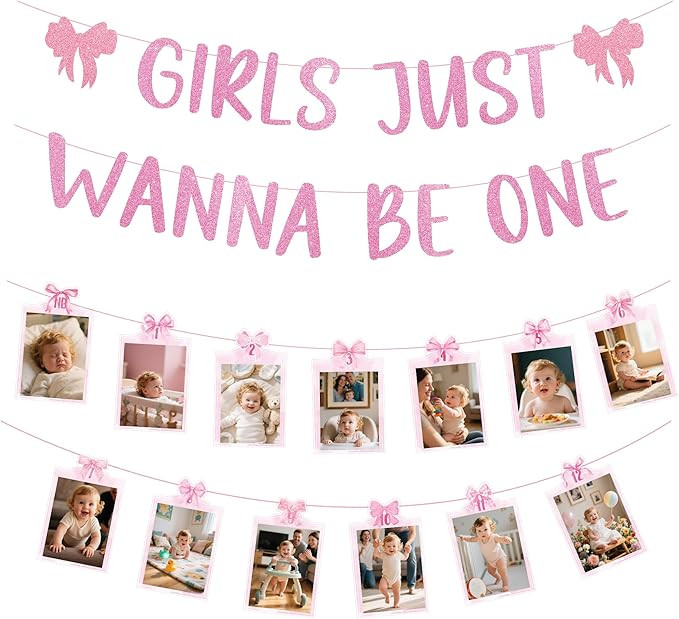 Girls Just Wanna Be One Birthday Decorations, Pastel Pink and Purple Bow Themed Banner and Photo ... | Amazon (US)