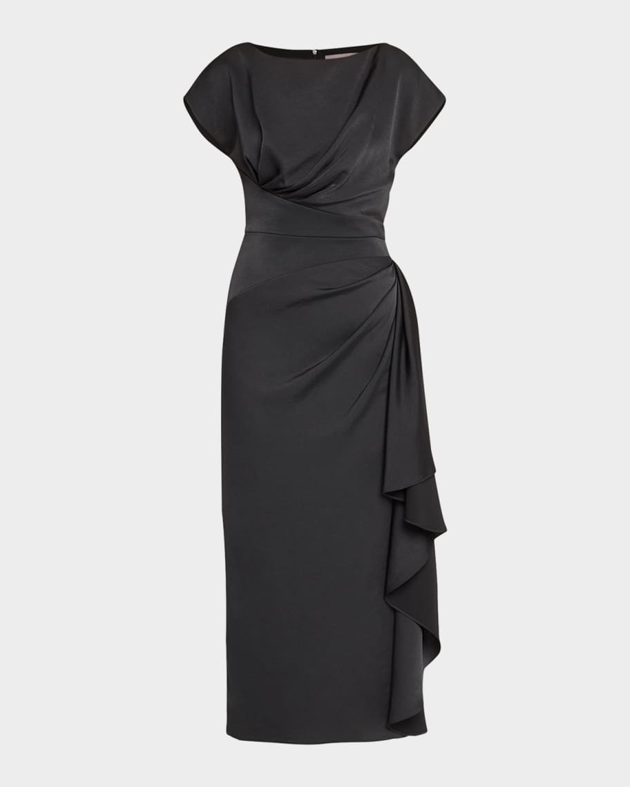 Lela Rose Florence Draped Short-Sleeve Midi Dress | Neiman Marcus