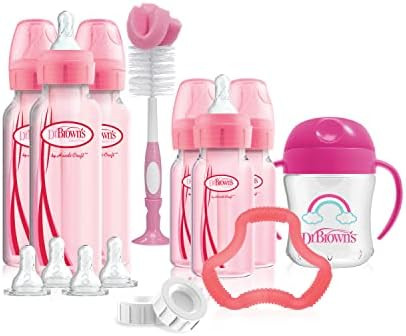 Dr. Brown's Options+ First Year Anti-Colic Bottle Gift Set with Sippy Cup, Baby Bottle Brush and Tee | Amazon (US)