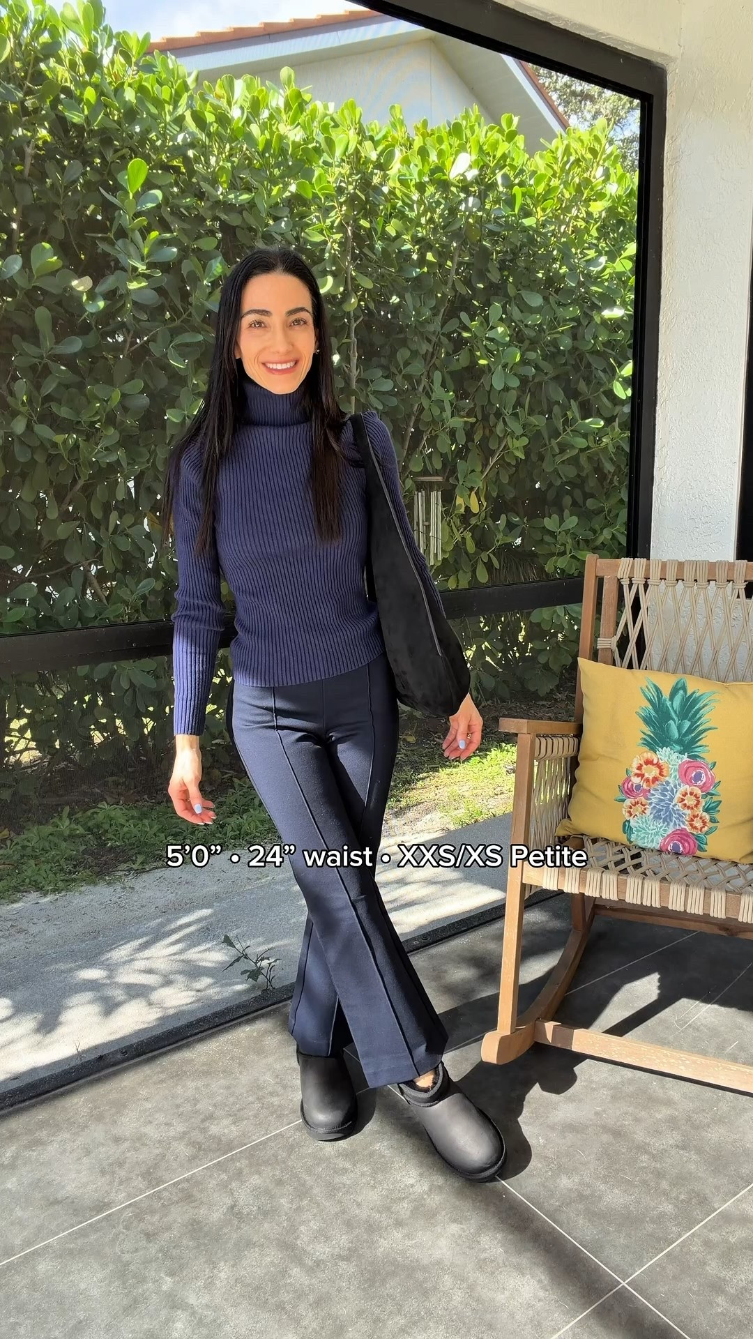 Petite winter outfit details: 5’0”, 100 lb, 24” waist. Old Navy ribbed turtleneck XS Petite, Banana Republic ankle-flare ponte pants XXS, UGG boots size 5 (sized down), JW Pei suede slouch bag, and Abercrombie cropped wool-blend coat XXS.

#LTKPetite #LTKootd