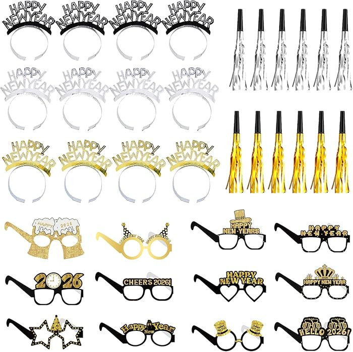 36PCS Happy New Year Decorations 2026 New Years Eve Party Supplies 2026,With 12 Happy New Year He... | Amazon (US)