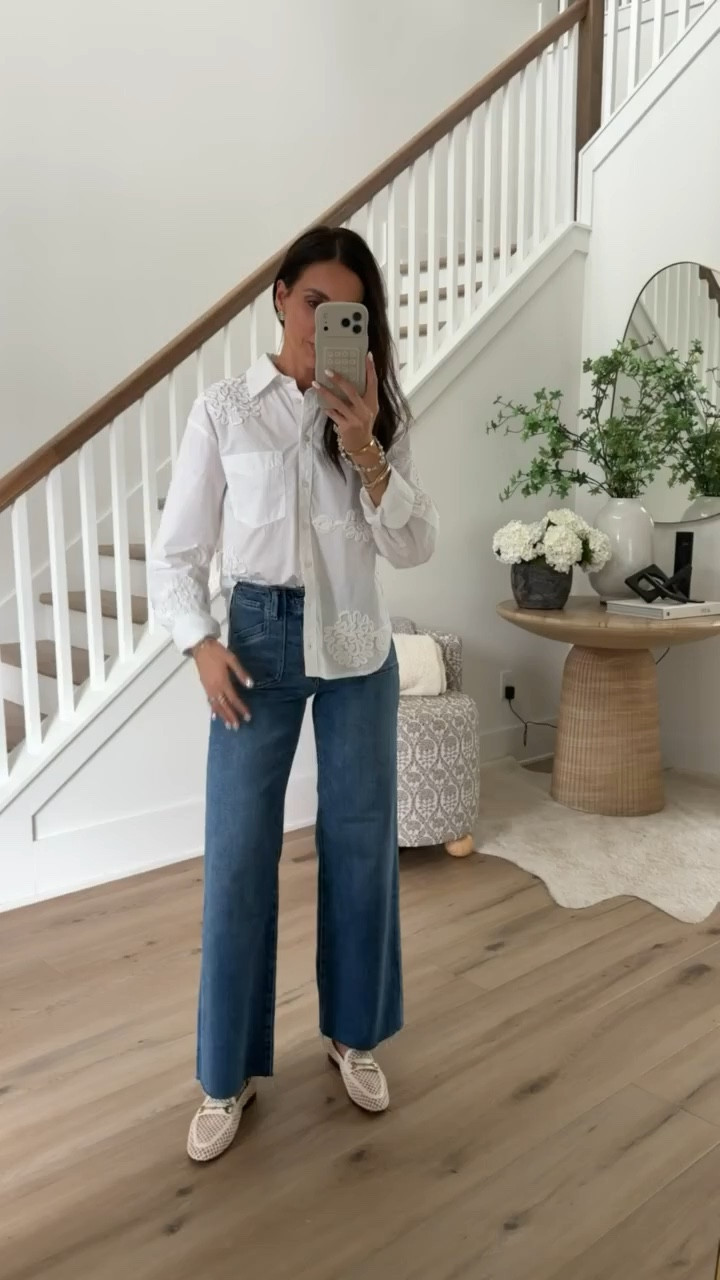 Elevated white buttondown shirt, I'm wearing size xs. 20% Off a Regular-Price Purchase $100+ code ANNAB20

embroidered white shirt, front pocket jeans, Sam Edelman mesh loafers, spring outfit,  brunch outfit, business casual, annabrstyle.

#LTKOver40 #LTKSaleAlert
