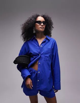 Topshop linen blend beach shirt in blue - part of a set | ASOS (Global)