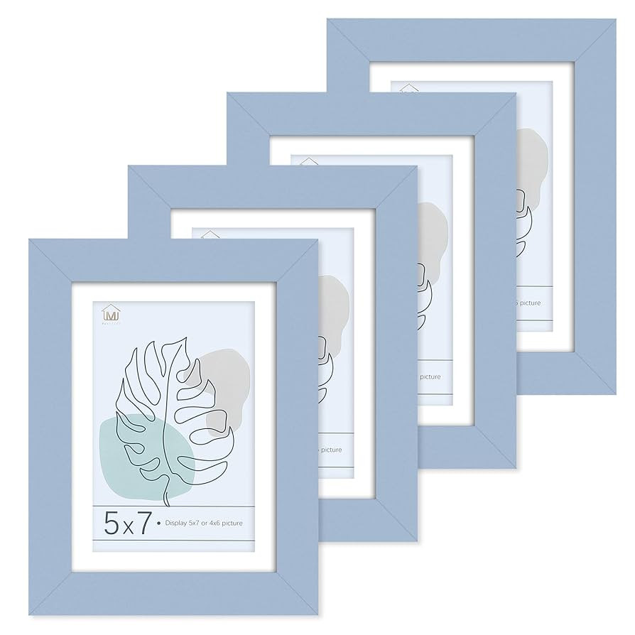 Muzilife 5x7 Wood Picture Frame Flat with Real Glass Cover, Blue Photo Frame Display Pictures 4x6... | Amazon (US)