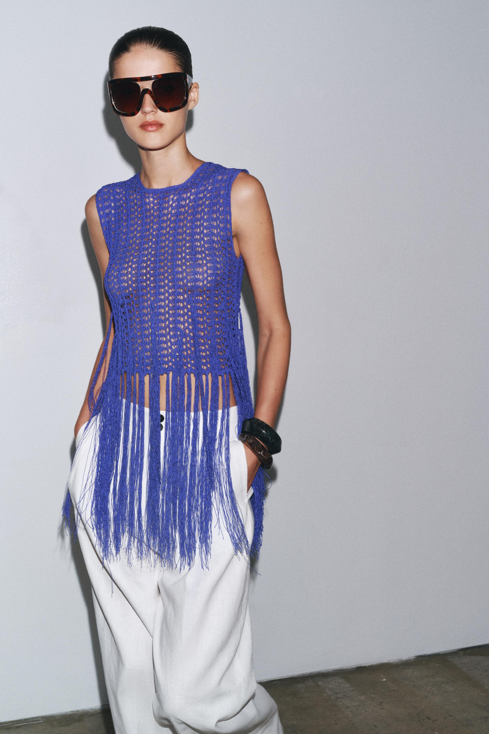 FRINGED CROCHET KNIT TOP | Zara UK