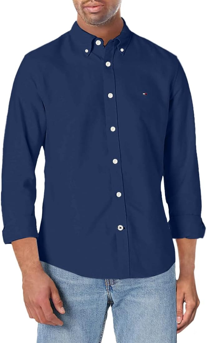 Tommy Hilfiger Men's Long Sleeve Button Down Oxford Shirt in Custom Fit | Amazon (US)