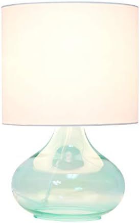 Simple Designs LT2063-AOW Glass Raindrop Fabric Shade Table Lamp, Aqua/White | Amazon (US)