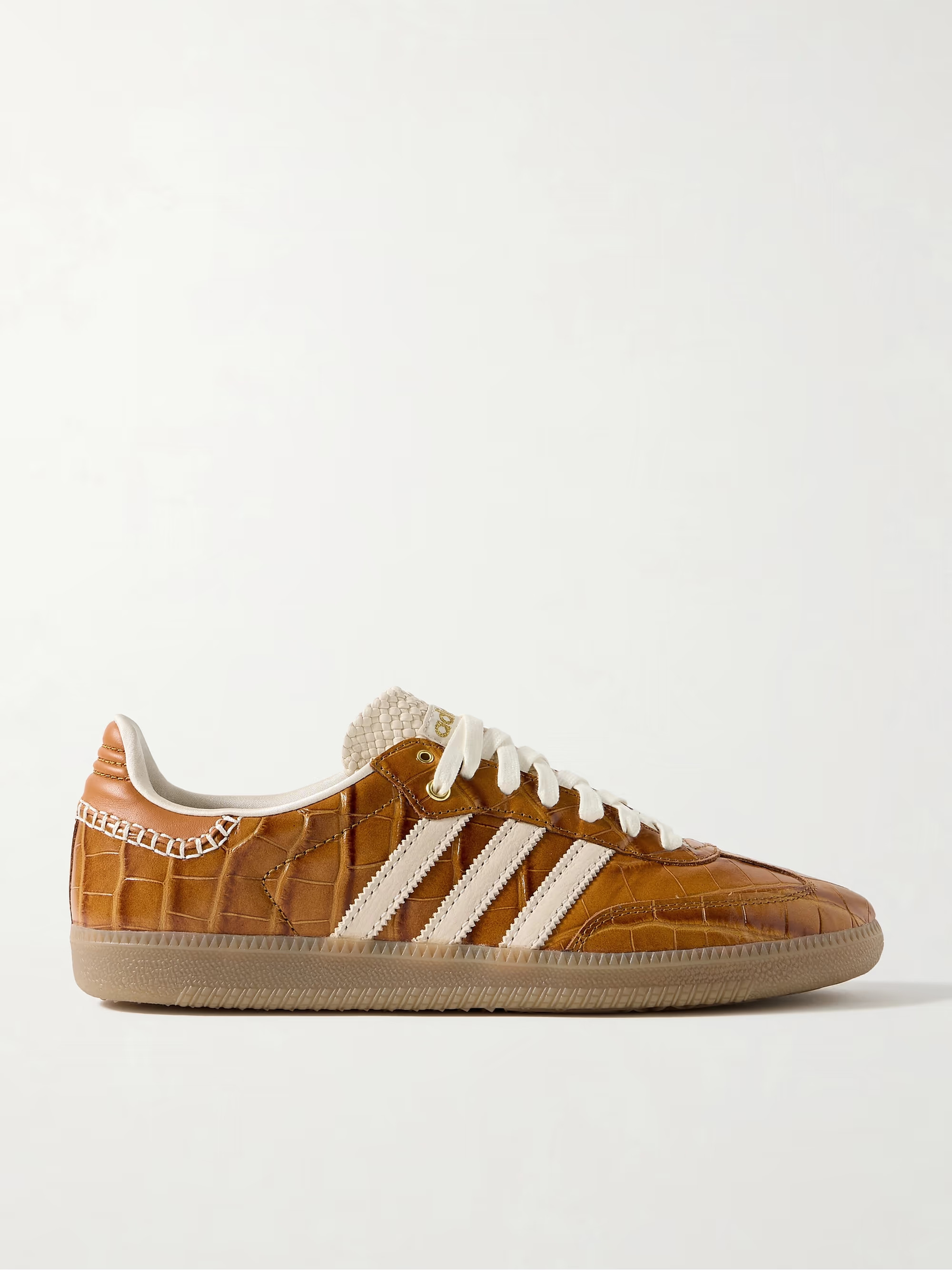 + Wales Bonner Samba OG glossed croc-effect and woven leather sneakers | NET-A-PORTER (UK & EU)