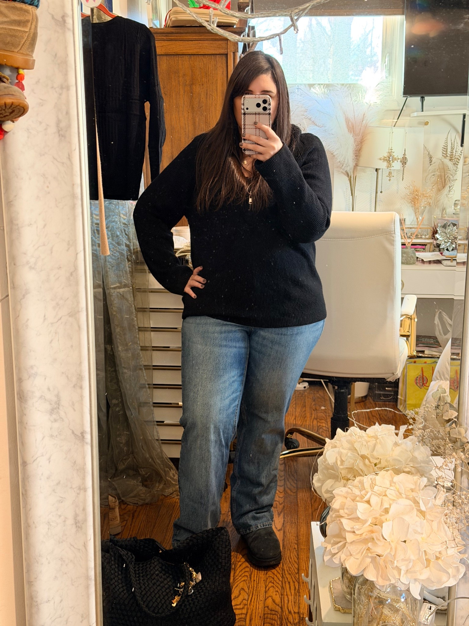 Black top, jeans, Uggs + black bag is my uniform. 

#LTKHoliday #LTKMidsize #LTKSeasonal