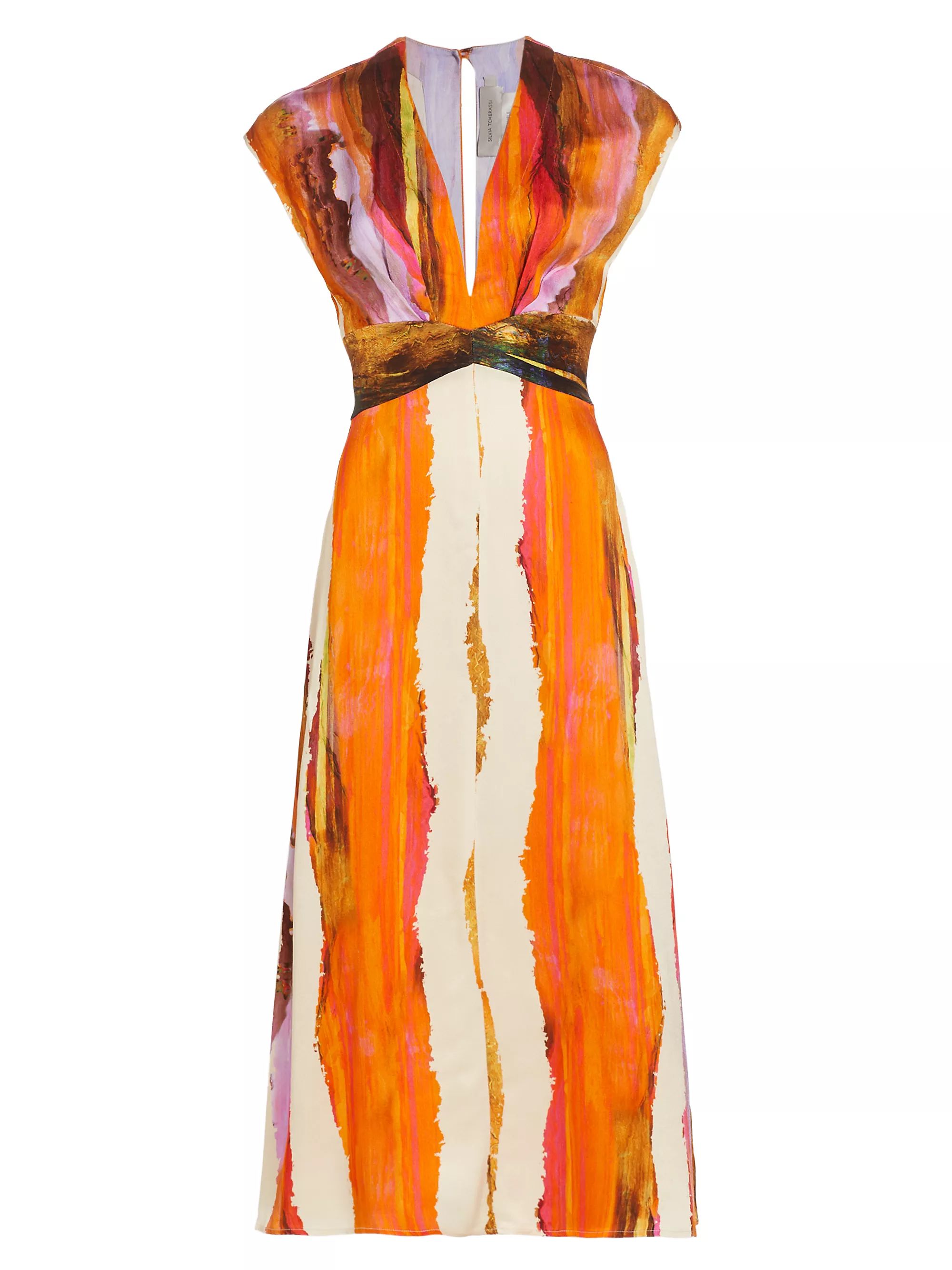 Shop Silvia Tcherassi Ivanova Striped Plunge Midi-Dress | Saks Fifth Avenue | Saks Fifth Avenue