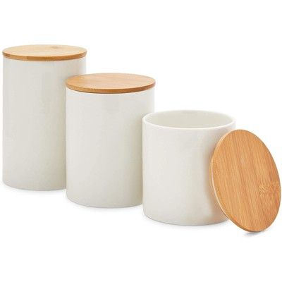 Farmlyn Creek 3 Piece White Ceramic Kitchen Canister Sets for Seasoning & Snacks with Bamboo Lids... | Target