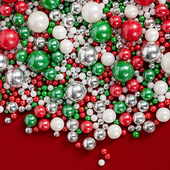 Edible Christmas Sprinkles Pearls for Cake Decorating,130g Red Green White and Silver Pearl Mixed... | Amazon (US)