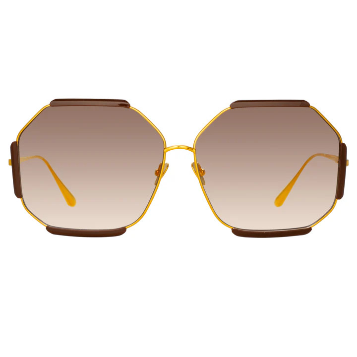 Margot Hexagon Sunglasses in Brown | Linda Farrow