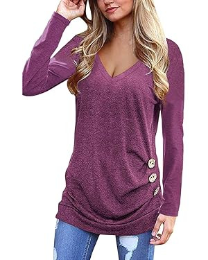 Womens Tops Ladies Long Sleeve Fall Shirts V Neck Casual Blouses Loose Fitting Tees Dressy Clothe... | Amazon (US)