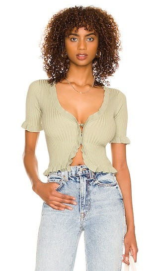 Carissa Ruffle Sweater in Matcha Green | Revolve Clothing (Global)