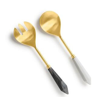 GAURI KOHLI Araliya Marble and Gold Salad Servers (Set of 2) GK51077 | The Home Depot