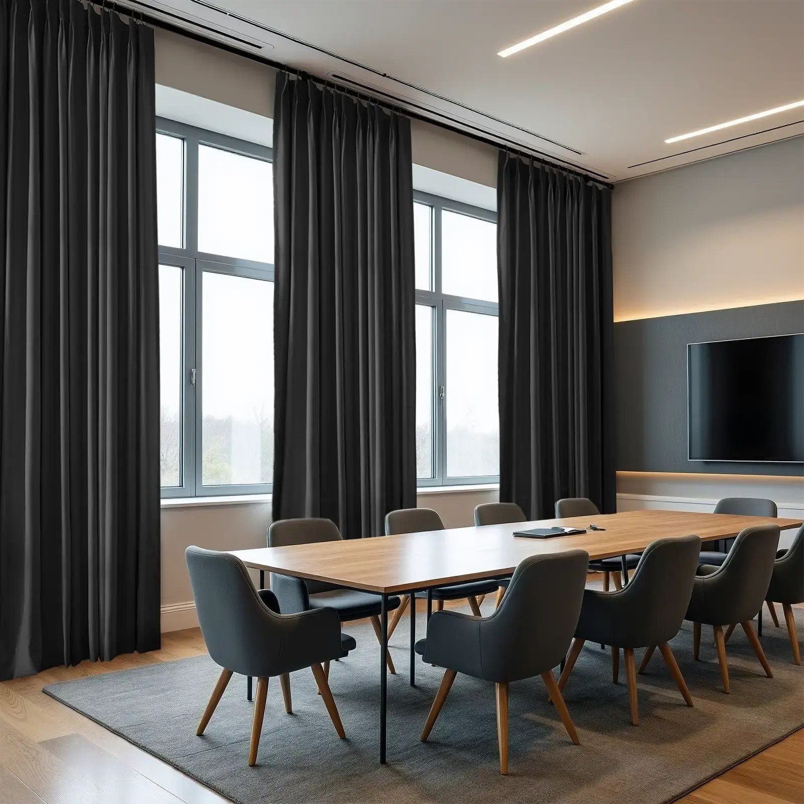 REGAL Fireproof Flame Retardant Curtain Pleated - Black R-2 | TWOPAGES