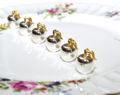 12 Ercuis Silver / Gold Apple and Pear Dining Table Placecard Holders with Cards  | eBay | eBay UK