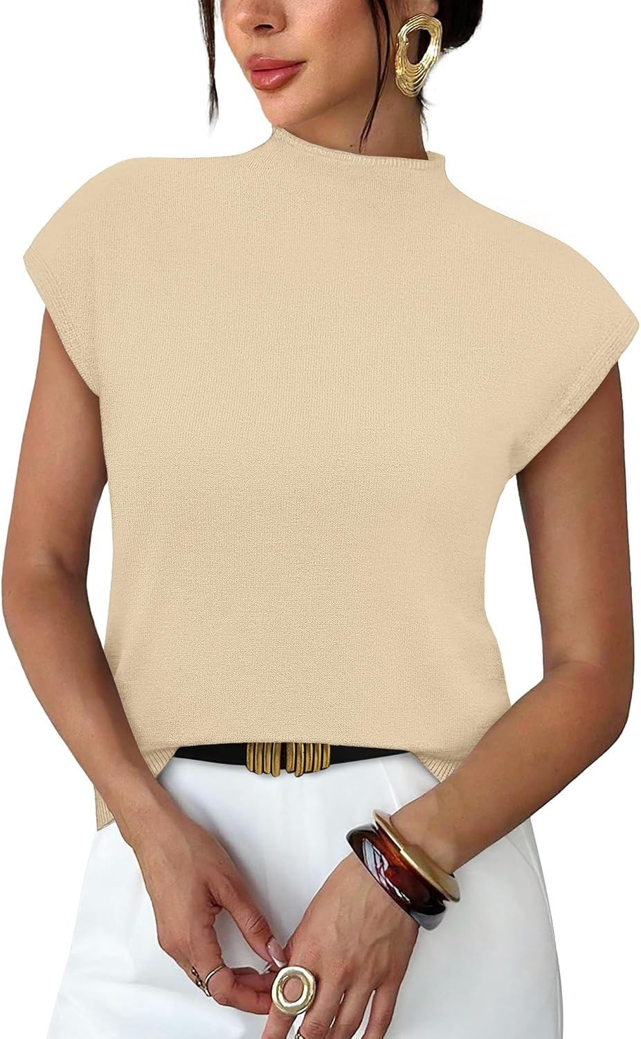 Sampeel Womens Short Sleeve Sweater Mock Neck Summer Top Dressy Casual Basic Knit Pullover Shirt | Amazon (US)