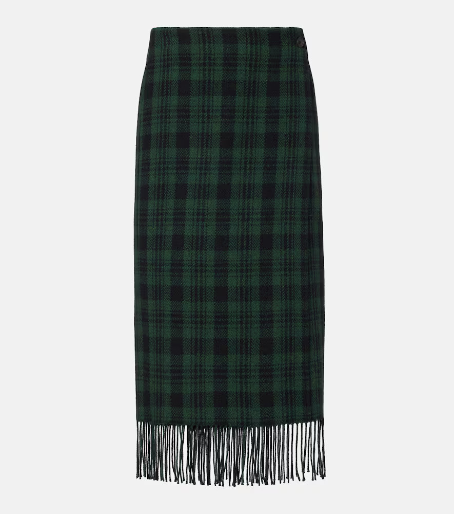 Polo Ralph Lauren Checked fringed wool-blend wrap skirt | Mytheresa (INTL)