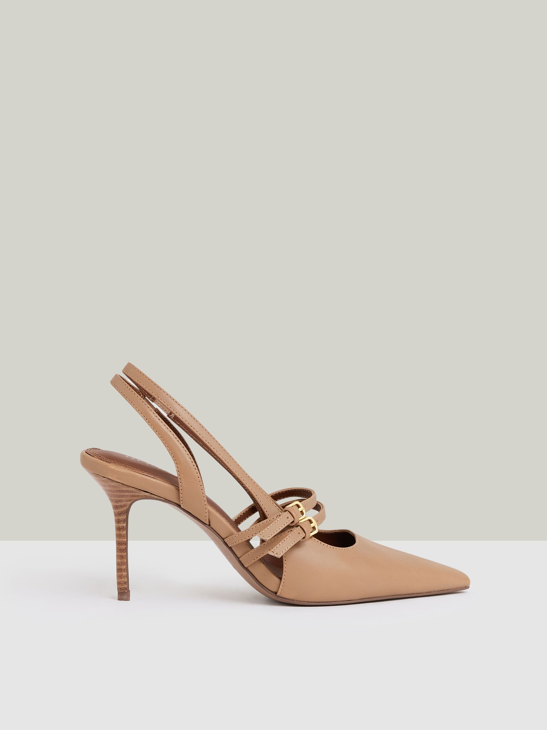 Reiss Leather Buckle-Strap Court Shoes in Neutral - REISS | Reiss UK