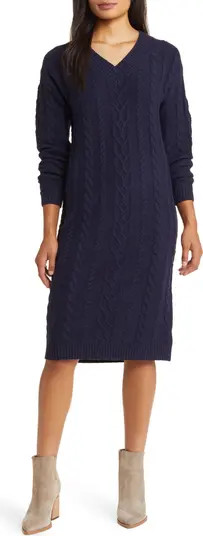 Caslon® Long Sleeve Cable Stitch Sweater Dress | Nordstrom | Nordstrom