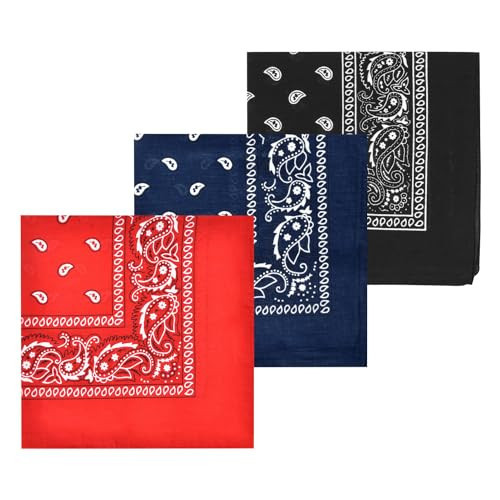 MissShorthair Large Bandana cotton Handkerchiefs Head Bandanas for Men Black Bandana hankies Packs Paisley Bandanas Set | Amazon (US)