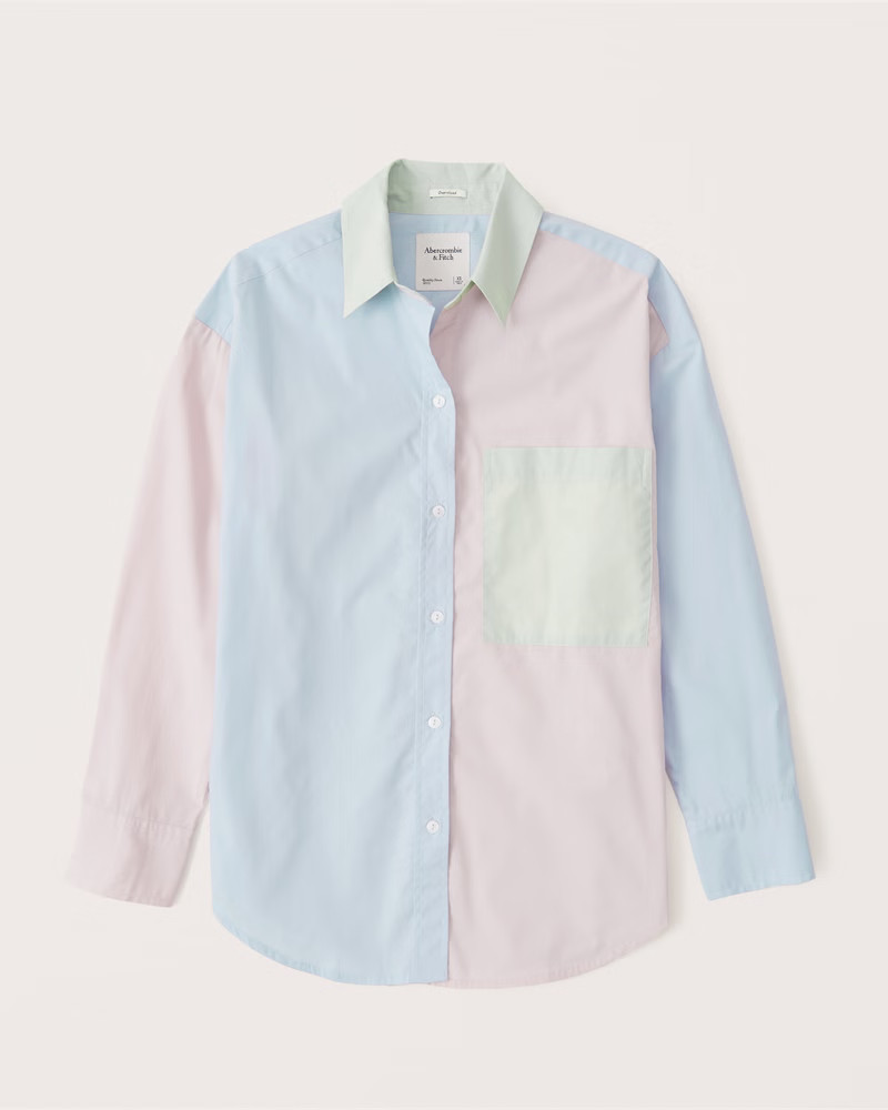 Oversized Poplin Colorblock Button-Up Shirt | Abercrombie & Fitch (US)