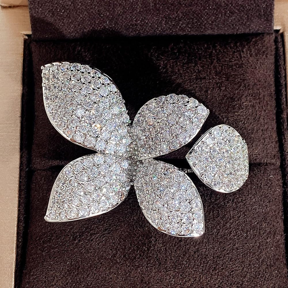 Amazon.com: Gorgeous Sparkling Flower Adjustable Rings for Women Luxury Shinning Cubic Zirconia F... | Amazon (US)