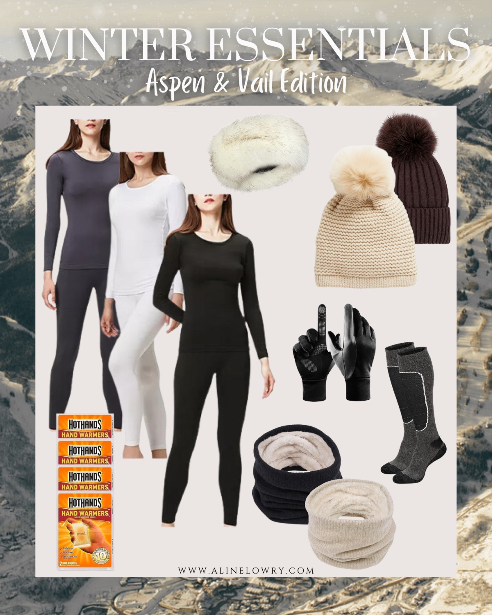 Winter Essentials - Aspen and Vail❄️✨

Thermals are definitely a must-have on winter trips. These are from Amazon and they have tops and bottoms. They fit true to size.

Ski socks, beanies, hand and toe warmers, neck warmers, and furry headbands are also essential for cold days, especially when skiing.

#LTKU #LTKtravel #LTKSeasonal