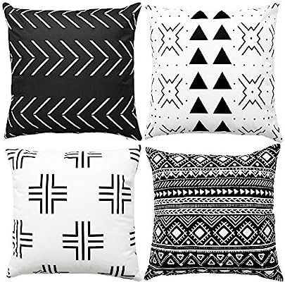 WLNUI Set of 4 Black Boho Modern Pillow Covers 18x18 Inch Square Farmhouse Throw Pillow Covers Ge... | Amazon (US)