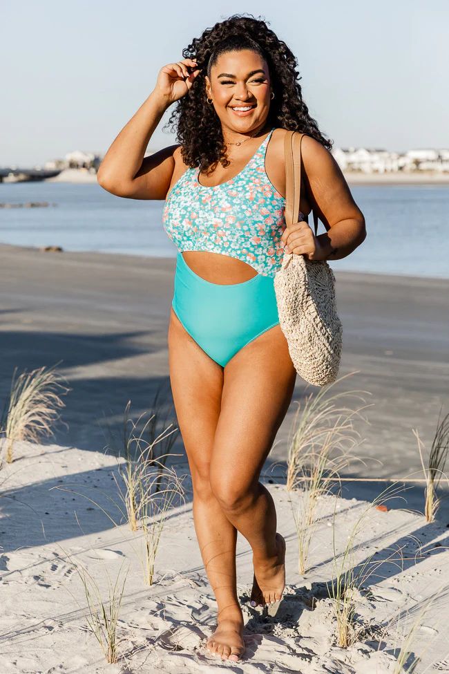 Cut It Out Teal Floral Cut-Out One Piece Swimsuit | Pink Lily