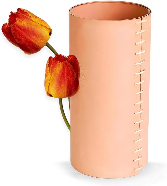 Apricot Terracotta Vase (8”) - Genuine Leather Modern Vases for Home Decor - Unique Vase for Sh... | Amazon (US)