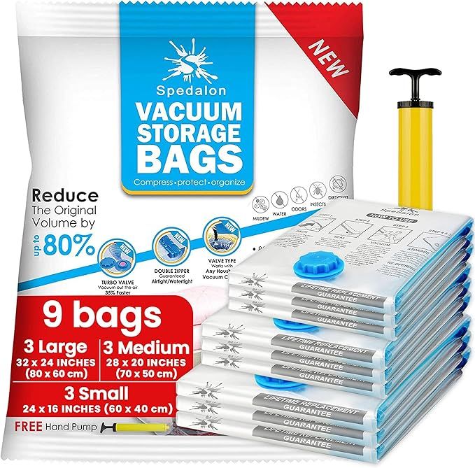 Spedalon Vacuum Space Saver Bags - 9 Pack (3 Large, 3 Medium, 3 Small) Packing Bags for Moving | ... | Amazon (US)