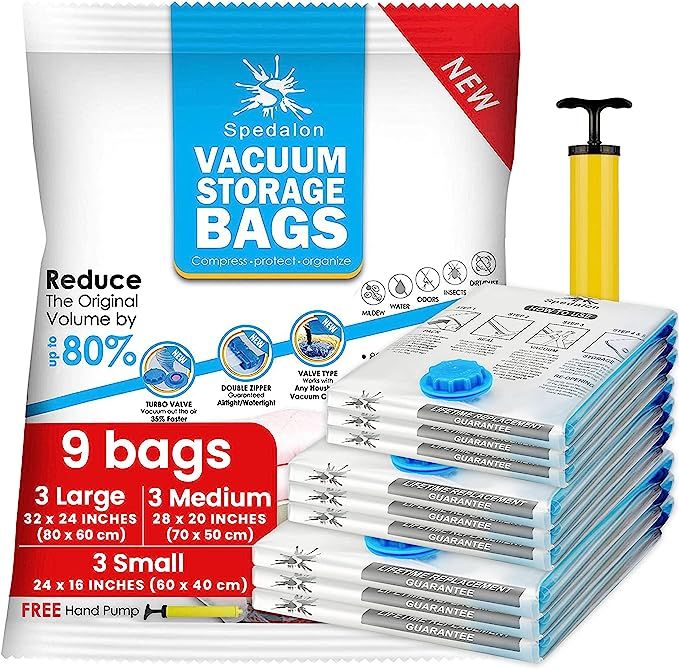 Spedalon Vacuum Space Saver Bags - 9 Pack (3 Large, 3 Medium, 3 Small) Packing Bags for Moving | ... | Amazon (US)