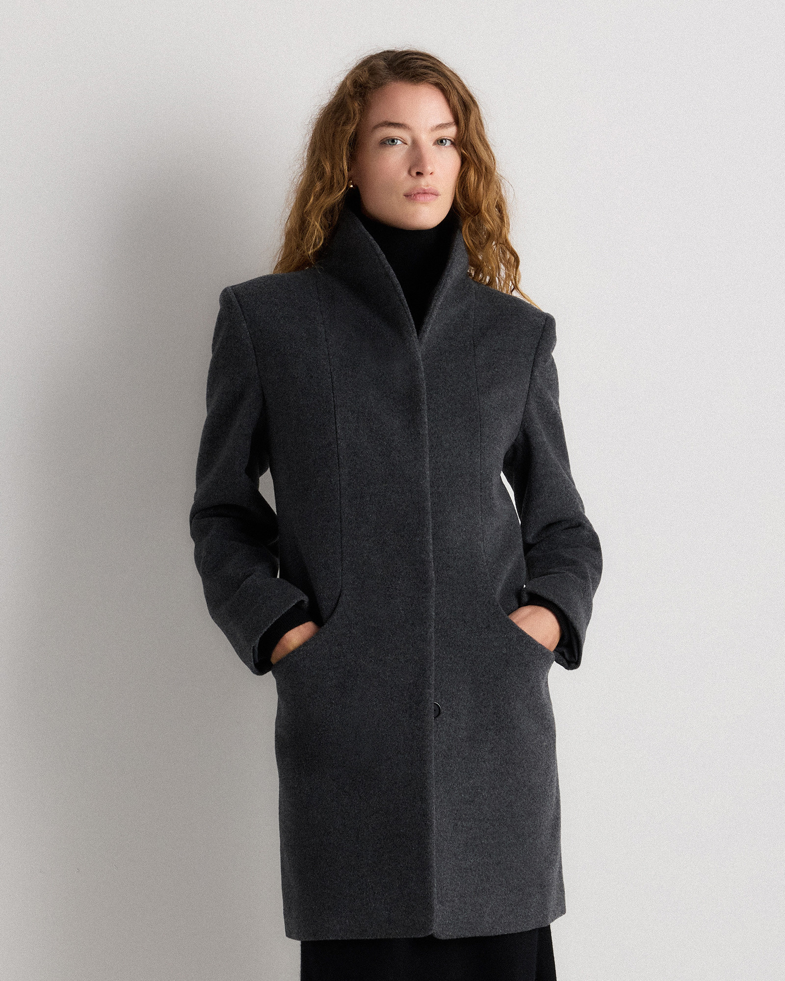 Quince | Women's Wool Cashmere Cocoon Coat in Heather Charcoal, Size Medium | Quince