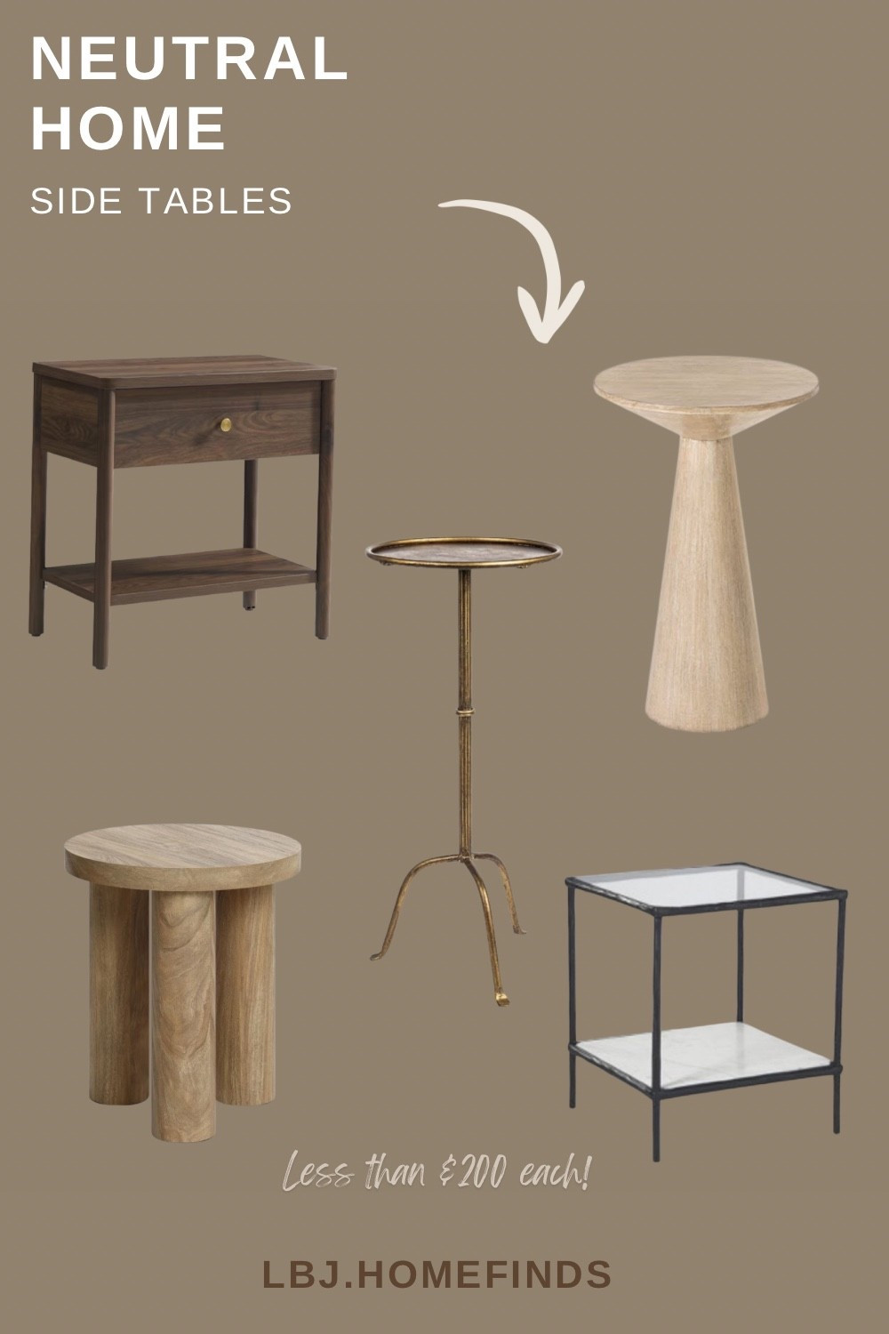 Neutral side tables that look high-end without the high-end price 🤎

If you love warm wood tones, soft organic shapes, and that designer-inspired look, these under-$200 finds are perfect for living rooms, bedrooms, and cozy corners. Timeless, versatile, and easy to style ✨

Shop my favorite neutral home pieces through my LTK – elevated style for less.