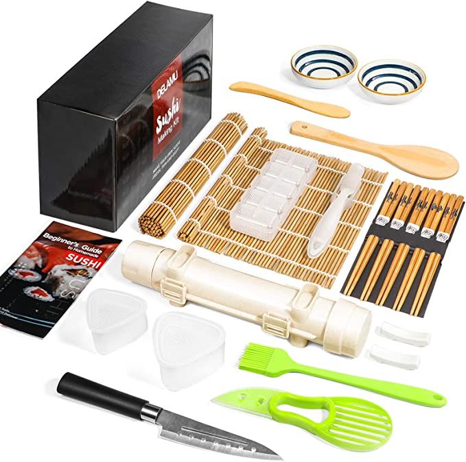 Delamu Sushi Making Kit, 23 in 1 Sushi Maker Bazooker Roller Kit with Bamboo Mats, Chef's Knife, ... | Amazon (US)