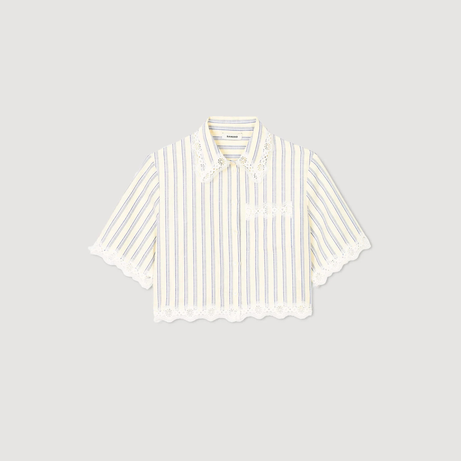 Striped cropped shirt with lace trim | Sandro US | Sandro-Paris US