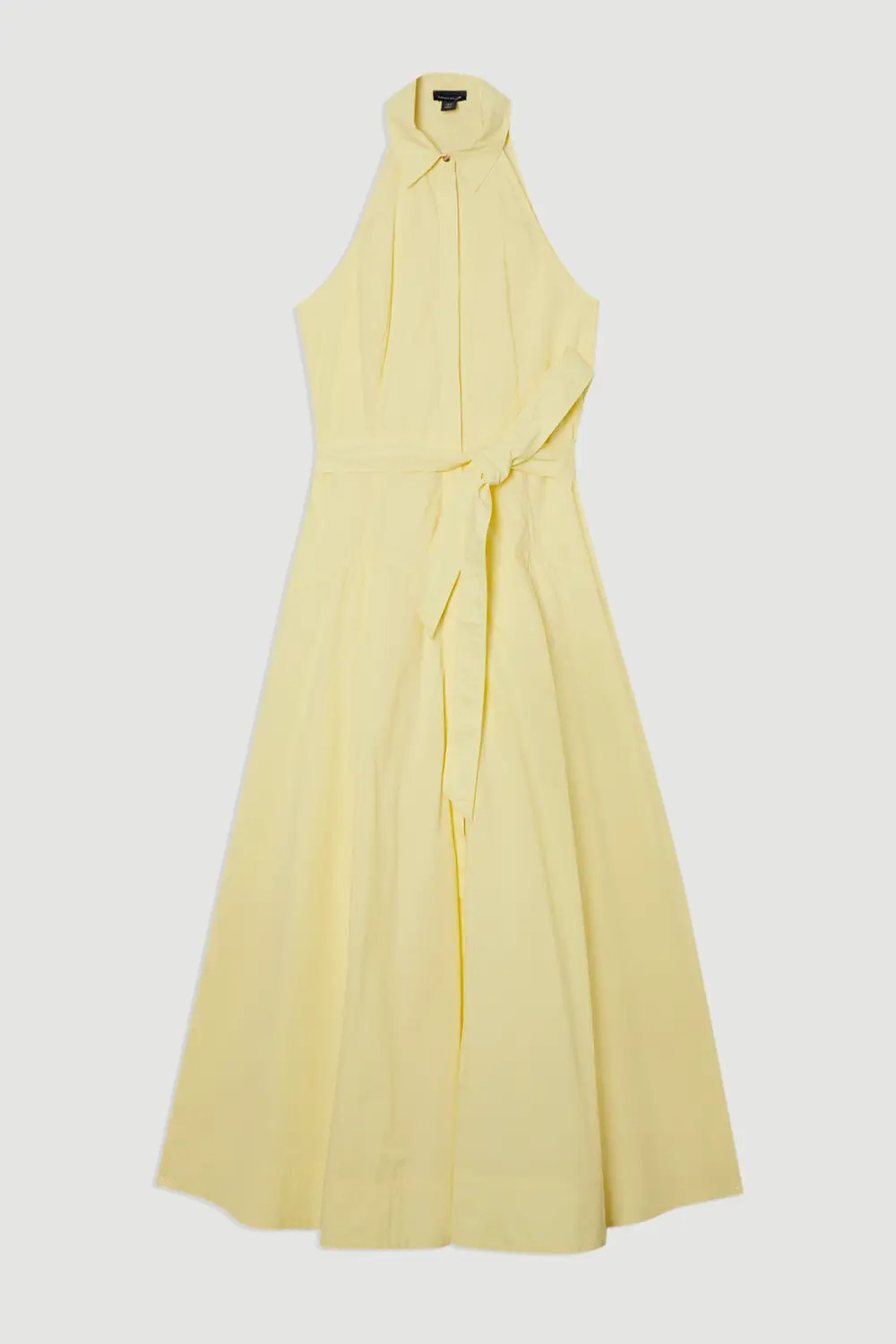 Cotton Collared Halter Neck Woven Midi Shirt Dress With Dropped Waist Detail | Karen Millen
