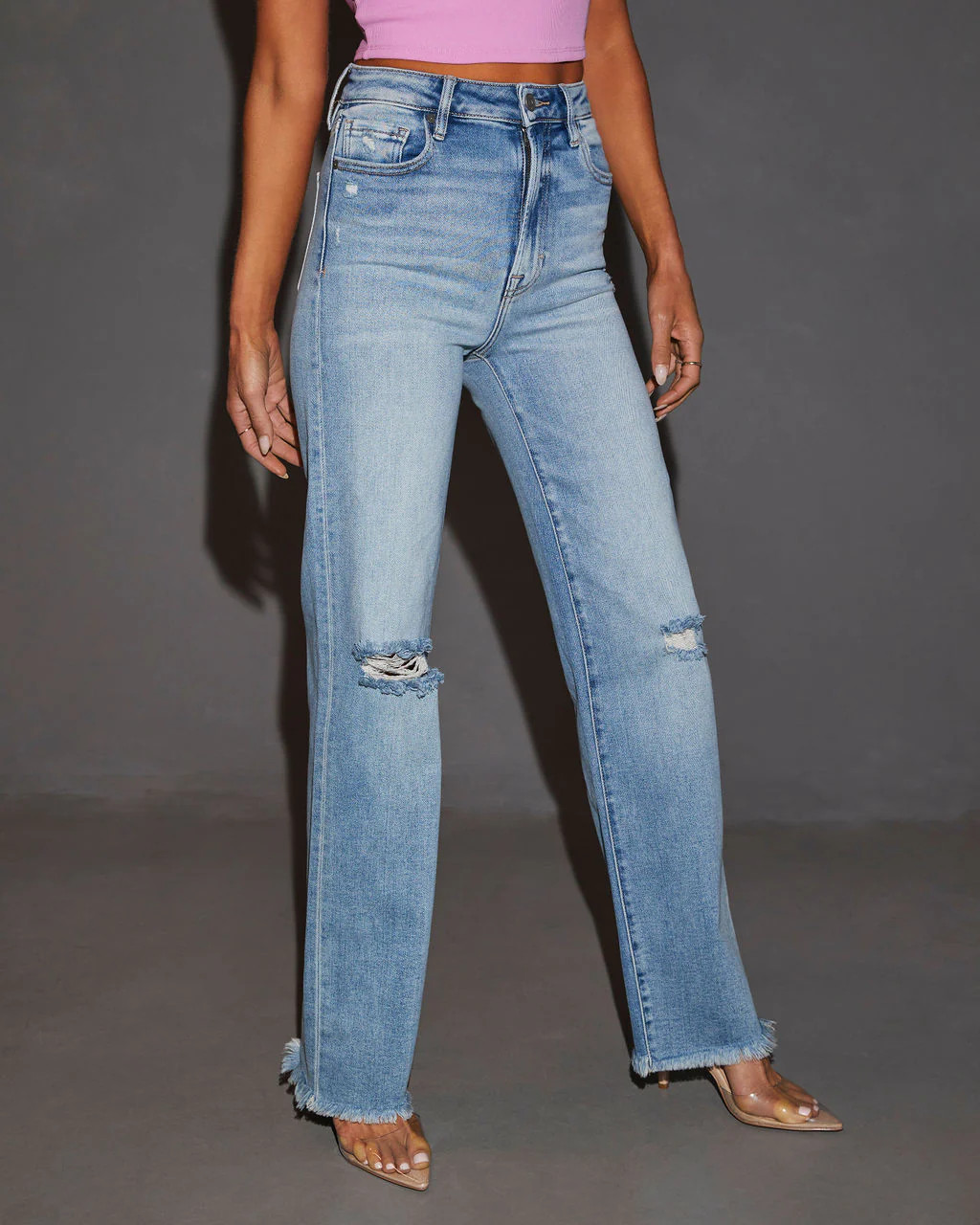 Abbie High Rise Distressed Straight Leg Jeans | VICI