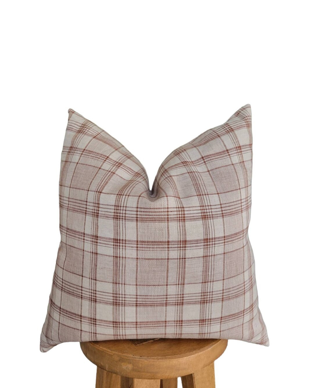 PORTER || linen with brown rust plaid pillow cover | Etsy (US)