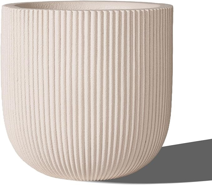 16 Inch Handmade Concrete Outdoor Planter - Classic Striped Design | Fiberglass & Composite Mater... | Amazon (US)