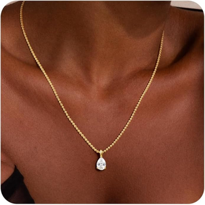 Gold Necklace for Women, Dainty 14K Gold Plated Pendant Necklaces for Women Trendy Simple Choker ... | Amazon (US)