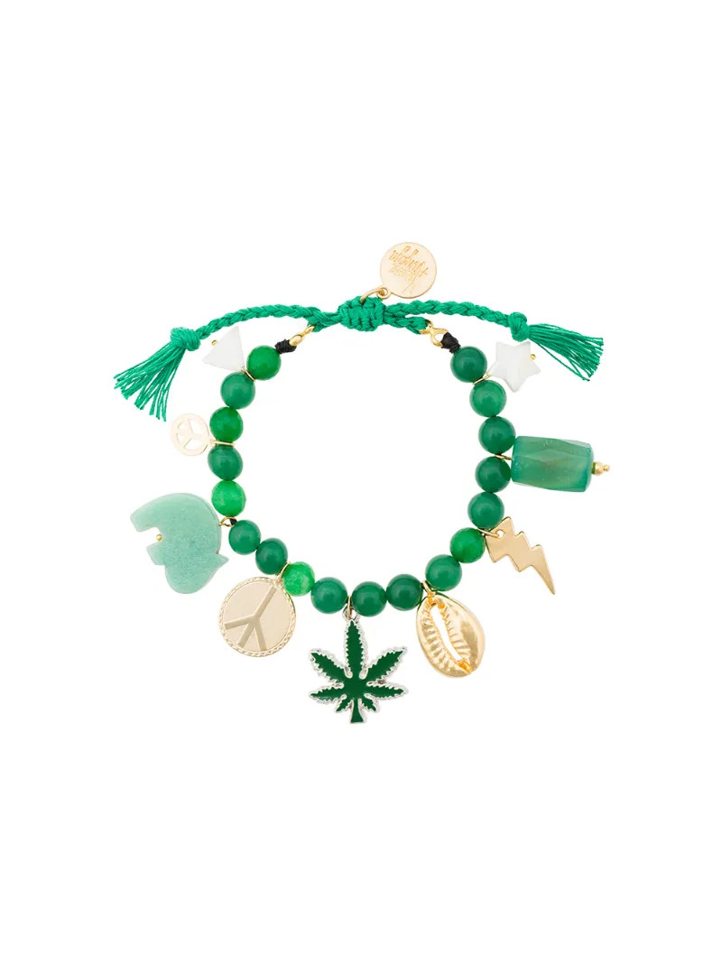 Venessa Arizaga - Green Multi Charm Bracelet - women - Cotton/Resin/Gold Plated Brass/ceramic - One Size | FarFetch Global