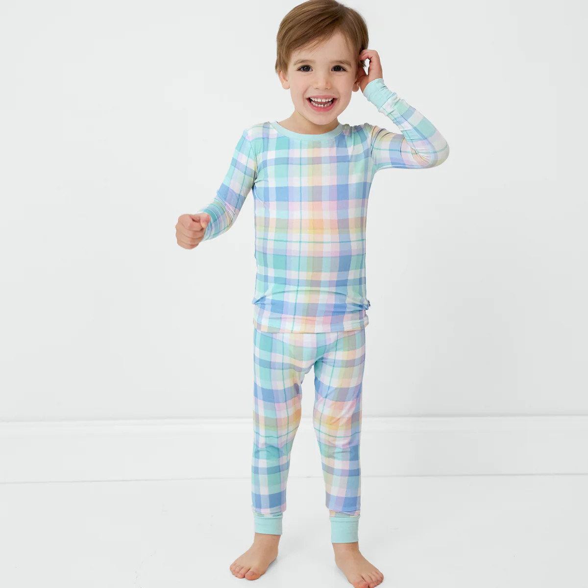 Pastel Plaid Two-Piece Pajama Set | Little Sleepies
