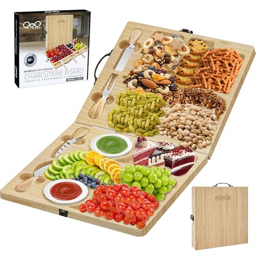 Charcuterie Boards Gift Set – Large Foldable Bamboo Cheese Board with Magnetic Utensil Storage, Multi-Compartment Design for Family Gatherings, Picnics, Parties & Holiday Entertaining | Amazon (US)