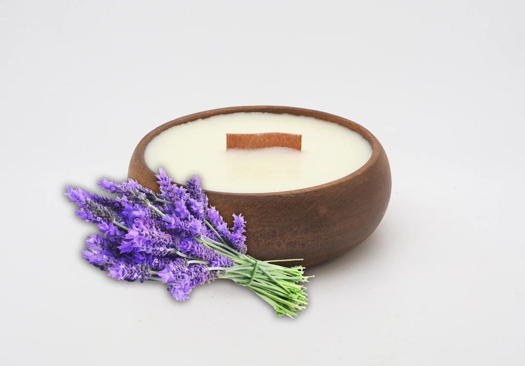 Lavender Candle in Reusable Bowl - All Natural Soy Wax  - Wooden Wick | Etsy (US)