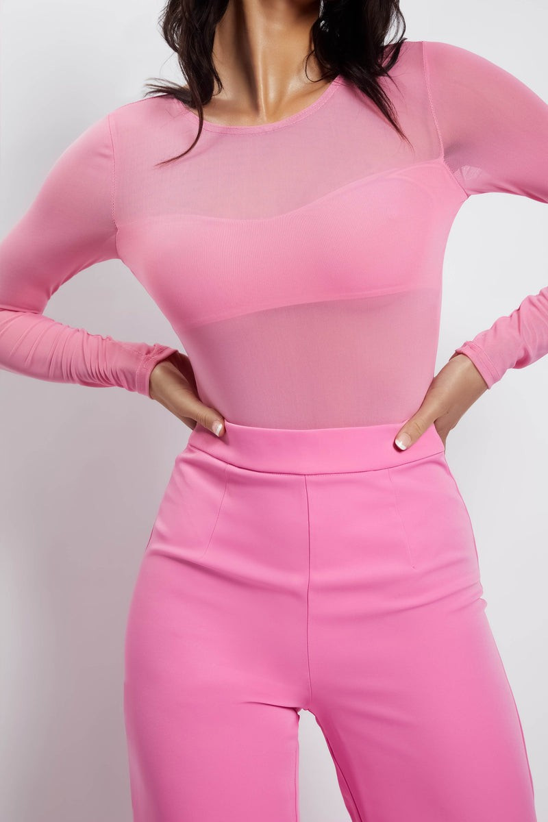 Blaire Mesh Long Sleeve Bodysuit - Pink | MESHKI US