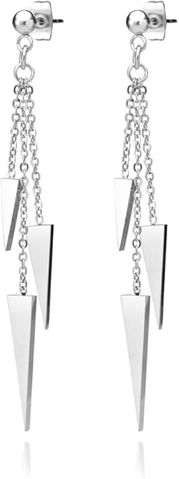 555Jewelry Womens Stainless Steel Triple Triangle Dangle Hanging Stud Earrings | Amazon (US)